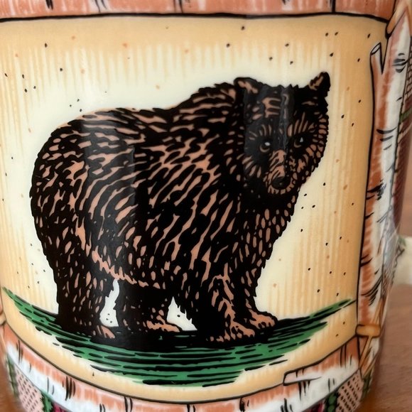Department 56 Grizzly Bear Campground Tent Mug | Vintage Made in Japan Plaid - Picture 4 of 9